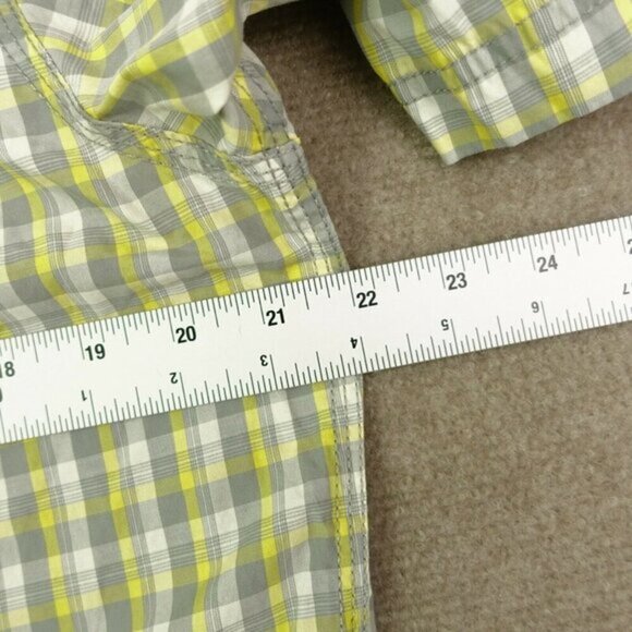 G H Bass Men's Medium Grey Yellow Plaid Short-Sleeve Button-Up Shirt Vented - Picture 4 of 6